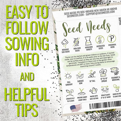 Seed Needs Sweet Marjoram & Thyme Seeds for Planting Fresh Kitchen Herbs - Non-GMO Heirloom & Untreated Perennial Herb Seed to Plant a Culinary Garden Indoors or Outdoors (2 Packs)