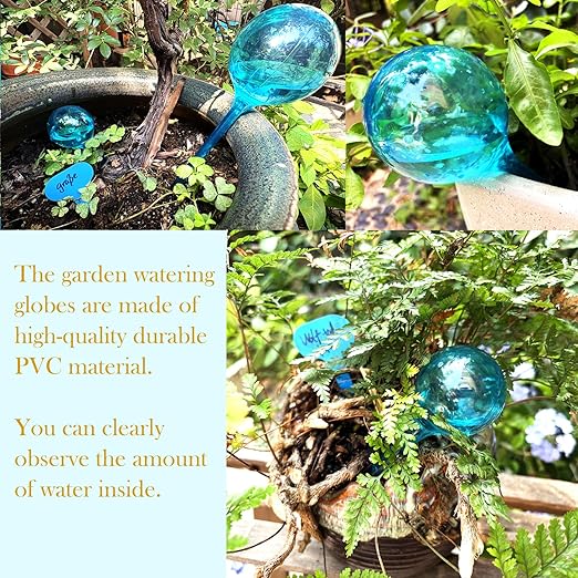 Plastic Self Watering Globes for Plants,14 PCS Plant Watering Globes,with Funnel+Label+Mix Rocks,Plastic Automatic Devices Watering Globe for Indoor Outdoor Plants, Garden,Flowers,Vacation Plant Care