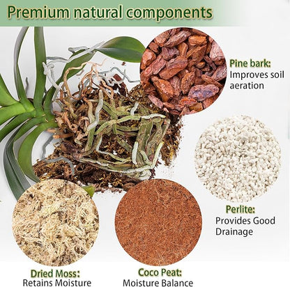 Premium Orchid Potting Mix for Repotting,1 Quart Orchid Soil for Various Orchid Types,Orchid Specific Formula Blends Natural Pine Bark,Perlite,Coco Peat & Dried Forest Moss