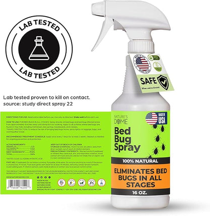 Nature's Dome Bed Bug Spray – 100% Kill Rate, 16 OZ Natural Bed Bug & Mite Killer, Destroys Eggs, Kills Resistant Strains, Long-Lasting Protection, Safe for Home Use