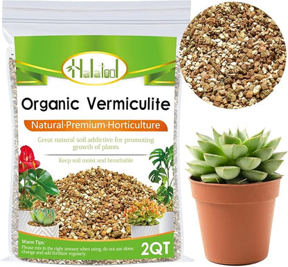 Halatool Soil Amendment 2QT Vermiculite for Plants Gardening Indoor Natural Potting Soil Mix Additive for Holding Moisture Aeration Drainage