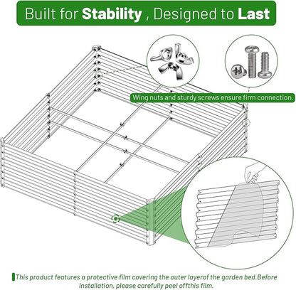 SnugNiture Galvanized Raised Garden Bed 4x4x2FT Outdoor Large Metal Planter Box Steel Kit for Planting Vegetables, Flowers, Beige White