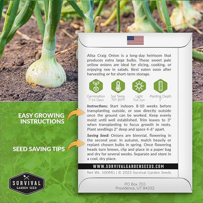 Ailsa Craig Onion Seeds for Planting – Long Day Yellow Sweet Onions with Jumbo Bulbs & Mild Flavor – Heirloom, Non-GMO, Open-Pollinated Variety – Survival Garden Seeds (5 Packs)