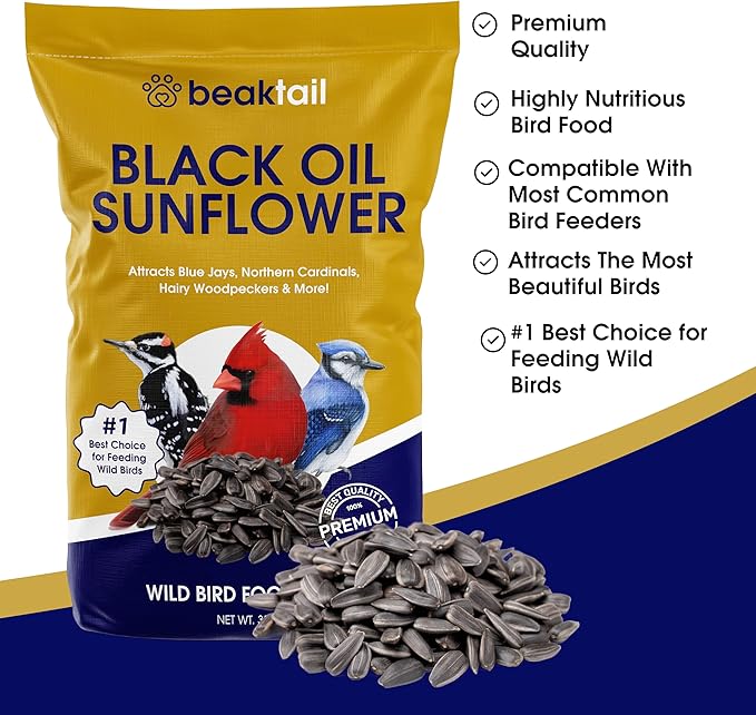 Black Oil Sunflower Seeds for Birds 35.3 Pounds, Wild Bird Seed for Outside Feeders, Great for Northern Cardinals, Blue Jays and Hairy Woodpeckers, Wild Bird Food 35.3lbs