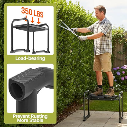 Garden Kneeler and Seat Heavy Duty, Wider and Thicker Kneeling Pad for Foldable Gardening Stool with 2 Tool Pouches, Gardening Gifts Tools for Women Mom Men Seniors