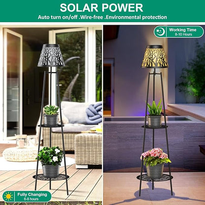 MXwcy 2 Pack Metal Solar Floor Lights Outdoor with Plant Stands, 45.5'' Solar Powered Street Lights, for Garden Yard Pathway Driveway Porch