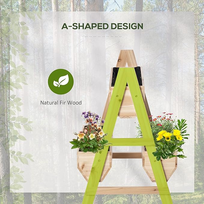 Outsunny 3 Tier Verctial Raised Garden Bed, Wooden Elevated Planter Box with Fabric Liner and Drainage Holes, for Vegetables, Herbs, Flowers, Natural