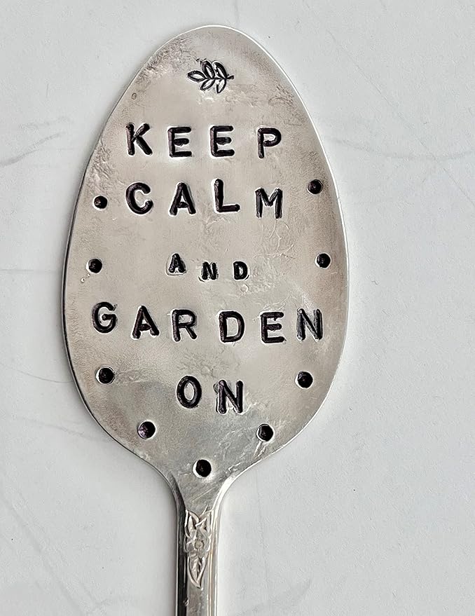 GARDEN MARKER Keep Calm and Garden On hand crafted Plant stake made from recycled Spoon makes a great gift