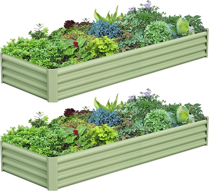 2PCS 8x2x1FT Galvanized Raised Garden Bed Kit, Galvanized Planter Raised Garden Boxes Outdoor, Large Metal Raised Garden Beds for Vegetables-Green