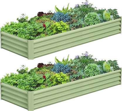 2PCS 8x2x1FT Galvanized Raised Garden Bed Kit, Galvanized Planter Raised Garden Boxes Outdoor, Large Metal Raised Garden Beds for Vegetables-Green
