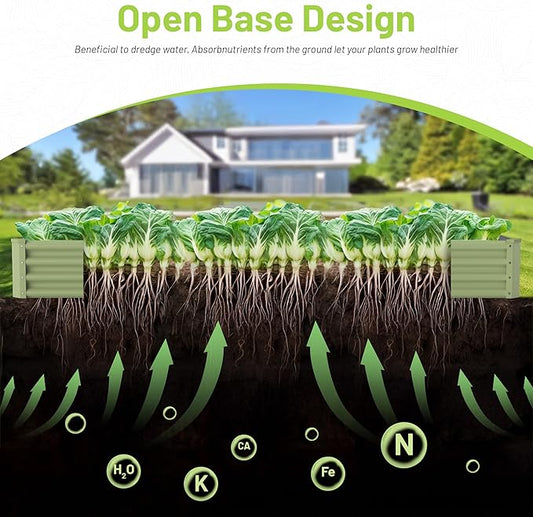2PCS 6x3x1FT Galvanized Raised Garden Bed Kit, Galvanized Planter Raised Garden Boxes Outdoor, Large Metal Raised Garden Beds for Vegetables-Green