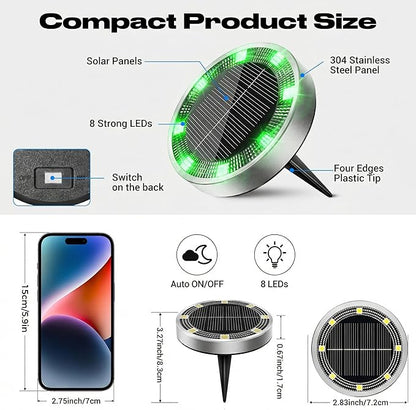 Peasur Solar Ground Lights Outdoor, 12 Pack Flat Solar Powered Disc Lights, IP68 Waterproof, Anti-Rust, Landscape Lighting for Pathway Garden Yard Lawn Walkway Landscape Driveway, Green
