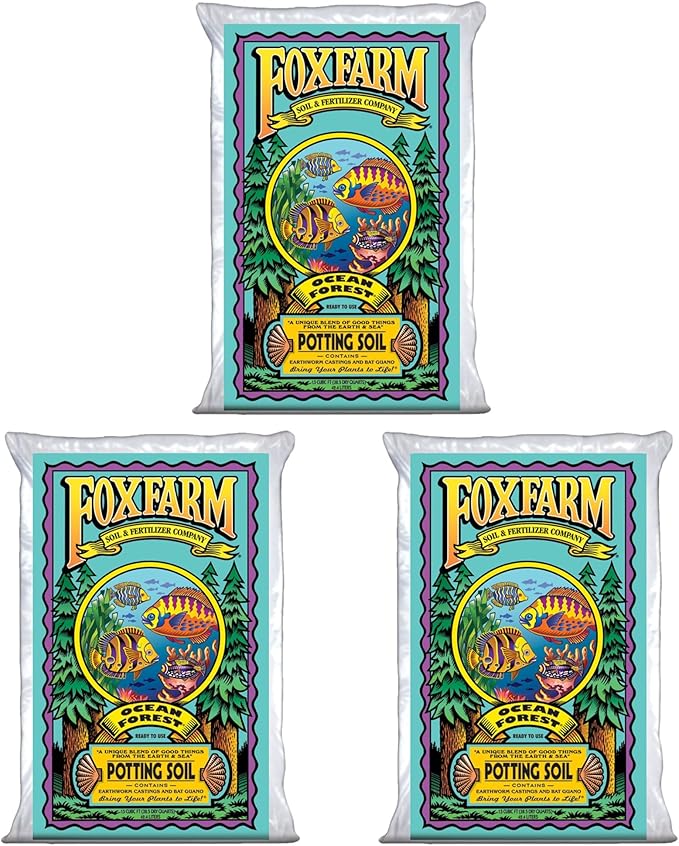 Foxfarm FX14000 Ocean Forest Indoor/Outdoor Garden Potting Soil Bags 6.3-6.8 pH, 1.5 Cubic Feet (3 Pack)