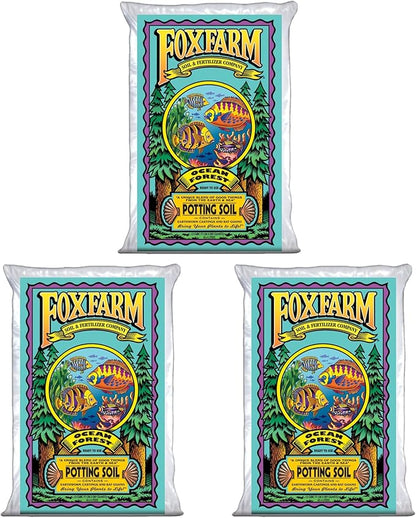 Foxfarm FX14000 Ocean Forest Indoor/Outdoor Garden Potting Soil Bags 6.3-6.8 pH, 1.5 Cubic Feet (3 Pack)