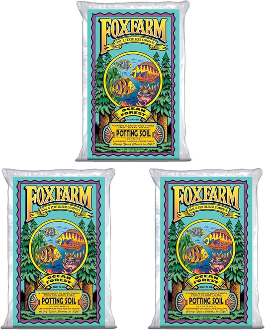 Foxfarm FX14000 Ocean Forest Indoor/Outdoor Garden Potting Soil Bags 6.3-6.8 pH, 1.5 Cubic Feet (3 Pack)