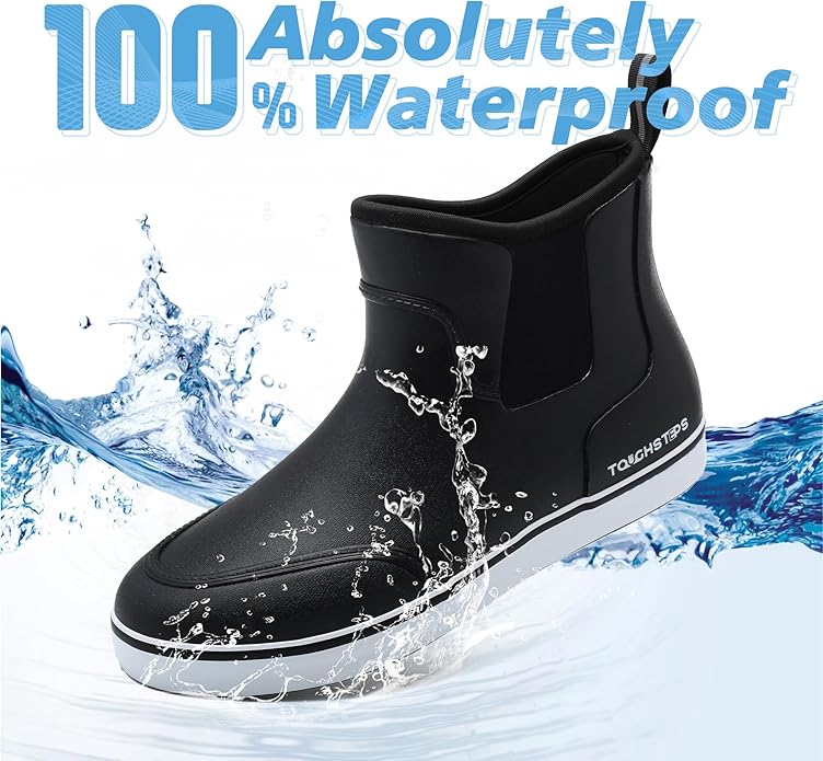 Men's Deck Boots for Fishing Waterproof ankle Rain Boots Non-Slip Neoprene Rubber water shoes for Boating Gardening Sailing Daily