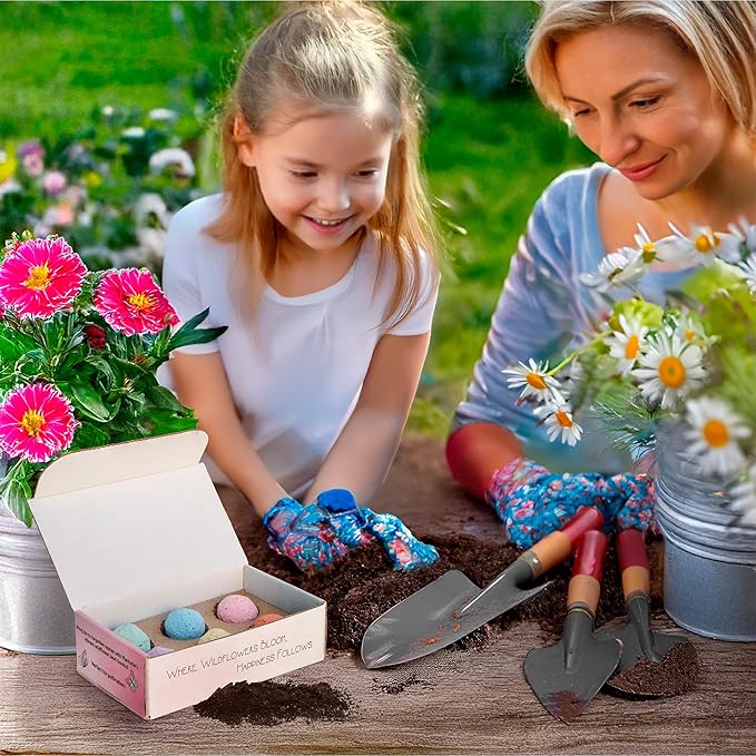 Wildflower Seed Bomb Gift Box – 6 Colorful Hand Rolled Seed Balls for Easy Gardening – Pollinator-Friendly, Made in The USA by Small Business – for Gardeners & Flower Lovers