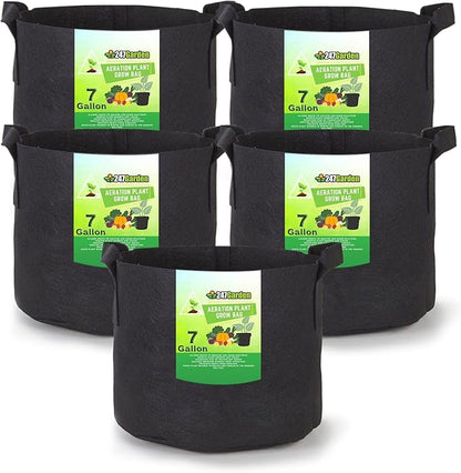 247Garden 5-Pack 7-Gallon Aeration Fabric Pot/Plant Grow Bag w/Handles (260 GSM, Black, 12H x 13D)