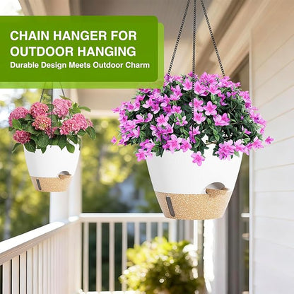 Set of 2 Hanging Planters for Indoor Plants with Self Watering Includes Hanging Pots and 2 Types Plant Hangers, Outdoor Hanging Baskets Holder for Home Garden, 10 Inch Oyster White