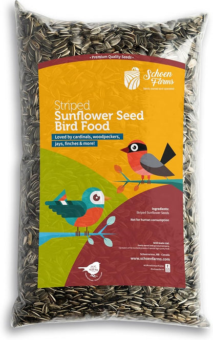 Schoen Farms Striped Sunflower Seeds – Shelled & Hulled Bird Food – 10 lb Bag – Premium Wild Bird Seed for Cardinals, Jays & Finches