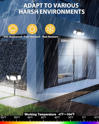 Solar Motion Lights Outdoor with Stake, 208 LED 270° Illumination Security Flood Lights for Yrad Garden Pathway, 3 Modes, IP65 Waterproof, In-Ground or Wall Mount