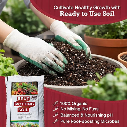 Brut Organic Potting Soil – 1CF, Premium Plant Soil with Organic Worm Castings, Trace Minerals & Perlite – Chemical-Free, Filler-Free – Ideal Potting Mix for Indoor & Outdoor Plants – 2pck