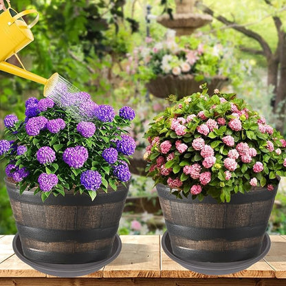 2 Pack of 22 inch Plant Saucer, Large Plant Tray, Heavy Sturdy Plant Drainage Tray for Indoors, Bird Bath Bowls, Sturdy Plastic Pot Tray for Planter 20 21"(Brown)