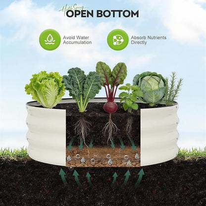ZORMY Galvanized Raised Garden Bed Outdoor, Round Metal Planter Boxes 2 Pcs, 3x3x1ft Steel Raised Bed Kit for Planting Vegetables, Fruits, Flowers(White)