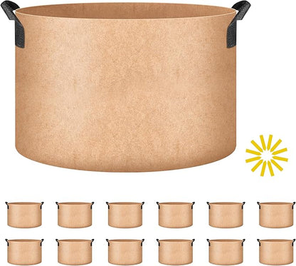 YSSOA Grow Bags 12 Pack 7 Gallon 300G Reusable Breathable Gardening Pots with Handles Non-Woven Fabric Plant Bags, Heavy Duty Planting Bags for Grow Tent Hydroponic & Outdoor Vegetables Tomatoes, Tan