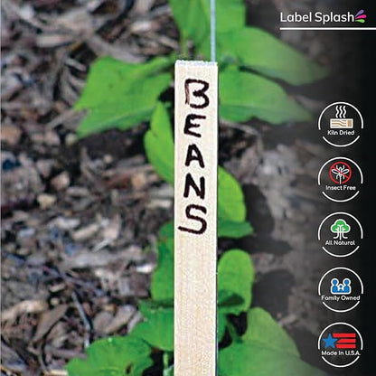 25 Pack 12" Wood Stakes for Garden Marking Survey Grading Paint Stirring Stick Model Building Shim Landscaping Plant Support and Crafts 12 Inch Made in The USA by LABELSPLASH