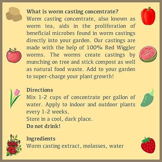 Worm Casting Tea, Natural Plant Food and Liquid Fertilizer Concentrate for Indoor and Outdoor, 1 Quart