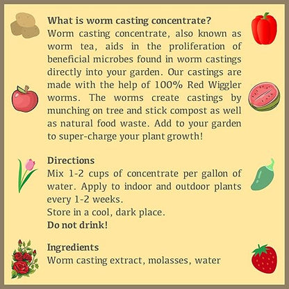 Worm Casting Tea, Natural Plant Food and Liquid Fertilizer Concentrate for Indoor and Outdoor, 1 Quart