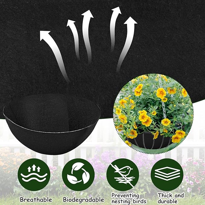 12x80 Inch Planter Liner Roll Fabric Planter Basket Liner Non Woven Black Felt Window Box Liners Coconut Fiber Liner Roll Replacement Hanging Basket Reusable for Plants Flower Outdoor Indoor Garden