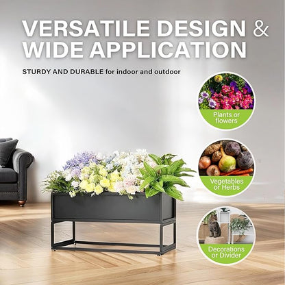 Cocoyard Elevated Planter Box - Durable Raised Garen Bed with Drainage Holes for Tall Plants, Herbs, and Flowers - Indoor or Outdoor Rectangular Planter. Modern Décor (Black, 28.75"L x 12.25"W x 14"H)