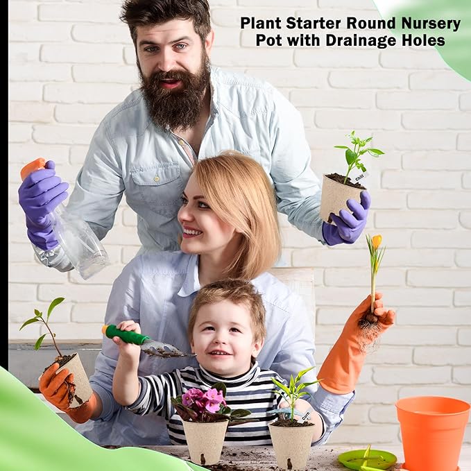 120 Packs 3.15 Inches Seed Starting Pots Biodegradable Drainage Holes Round Nursery Pot with 15 Planting Labels Small Seed Starter Tray Bulk Garden Germination Container for Herb Seed Starter