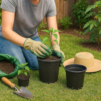 50 Pack 1 Gallon Flexible Plant Nursery Pots Plastic Seedling Starting Pots with Drainage Holes Soft Flower Pots Plant Container with Plant Labels, Black