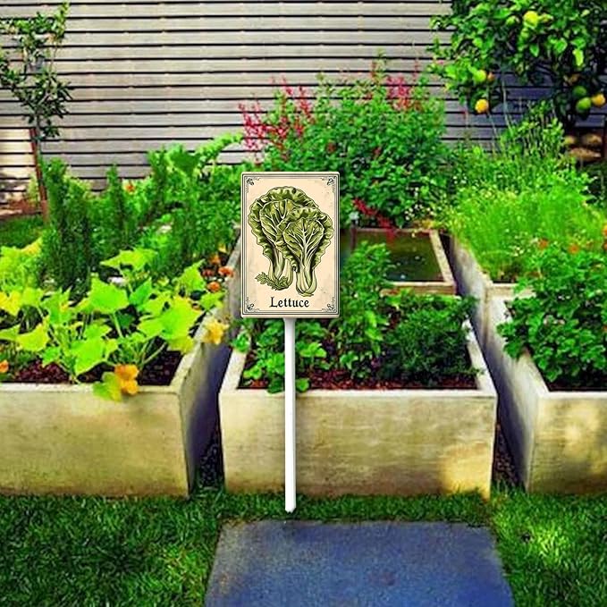 Uptell Vegetable Garden Lettuce Yard Sign Label With Stake Plant Markers For Outdoor Plants Waterproof 7x8.8inch Nursery Garden Outdoor Sign