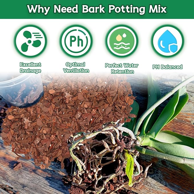Orchid Bark Potting Mix, 2QT Premium Orchid Potting Mix, Orchid Bark for Indoor Plants with Pine Bark & Perlite, Superior Ventilation & Drainage to Boost Plants’ Growth, Orchid Soil