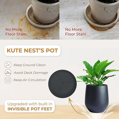21" H x 19" D Corso Fiberstone Round Tapered Planter with Drainage Hole, Smooth Finishes, Weather Resistant for Indoor and Outdoor Use, Included 2 Extra Coco Mats (Black, 15" Pot Opening)