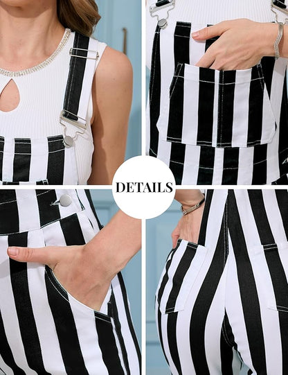 Bindefon Overalls for Women Fashion Jumpsuits Striped Pants Printed Bibs Coveralls White Elephant Gifts