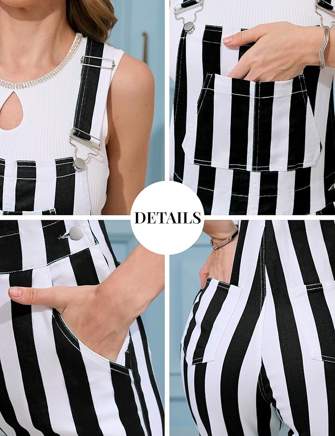 Bindefon Overalls for Women Fashion Jumpsuits Striped Pants Printed Bibs Coveralls White Elephant Gifts