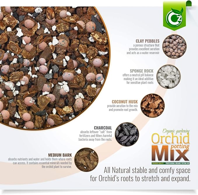 Orchid Potting Mix - Made in USA - Premium Grade Recipe for Proper Root Development - Phalaenopsis, Cattleyas, Dendrobiums, Oncidiums and More! Fir Bark, Charcoal, Coconut Husk, Clay Pebbles