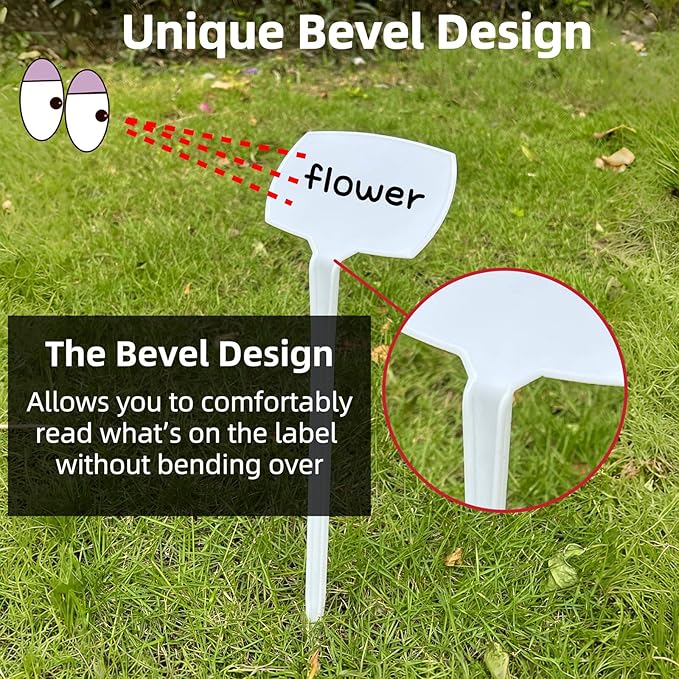 14.1'' Tall Plant Markers, Large Plant Labels for Outdoor Garden Waterproof Durable T-Type Plastic Garden Labels, Perfect for Herbs, Flowers, Vegetable with a Marker Pen (12PCS)