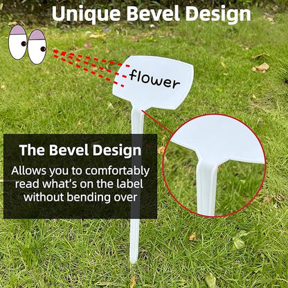14.1'' Tall Plant Markers, Large Plant Labels for Outdoor Garden Waterproof Durable T-Type Plastic Garden Labels, Perfect for Herbs, Flowers, Vegetable with a Marker Pen (12PCS)