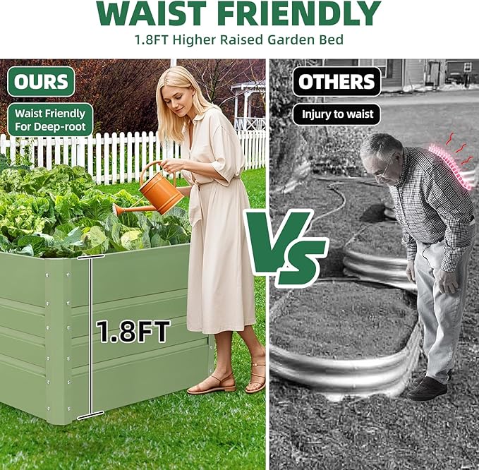 G GOOD GAIN 6x3x1.8ft Raised Garden Bed - Metal Planter Box Outdoor with Weed Barrier Fabric | Deep Root Raised Beds for Gardening Vegetables Flowers Herb Fruits (Olive Green)
