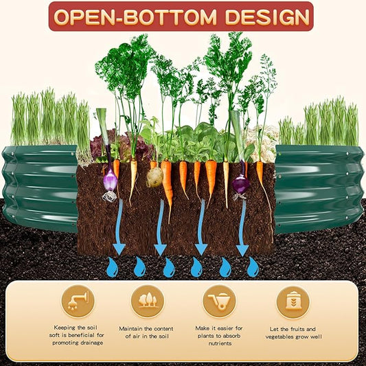 Durable Round Galvanized Steel Raised Garden Bed for Planting,Round Galvanized Steel Fire Ring/Fir Pit for Outdoor- 6×6×1FT,0.8MM Thick (Dark Green, 72 ins Diameter x 12 ins high)