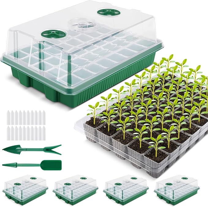 YAUNGEL Seed Starter Tray, XL 160 Cells Thicken Seed Starter Kit with Humidity Dome Durable Growing Trays for Greenhouse Germination Trays Green, 4 Pack