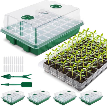 YAUNGEL Seed Starter Tray, XL 160 Cells Thicken Seed Starter Kit with Humidity Dome Durable Growing Trays for Greenhouse Germination Trays Green, 4 Pack