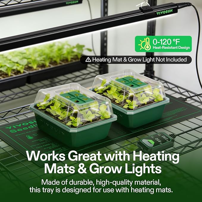 VIVOSUN 6-Pack Seed Starter Trays, 72-Cell Seed Starter Kit with Humidity Dome, Flat Reusable Plant Germination Trays with Drain Hole, Green Propagation Tray for Planting Seeds