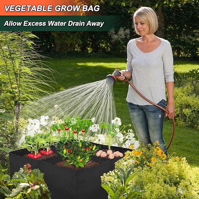 Cosmos Plant Grow Bag 4 Grids Raised Garden Beds Breathable Fabric Planters Vegetable Grow Beds Plant Growing Container Bag for Garden Lawn Outdoor Plant Growing, Black